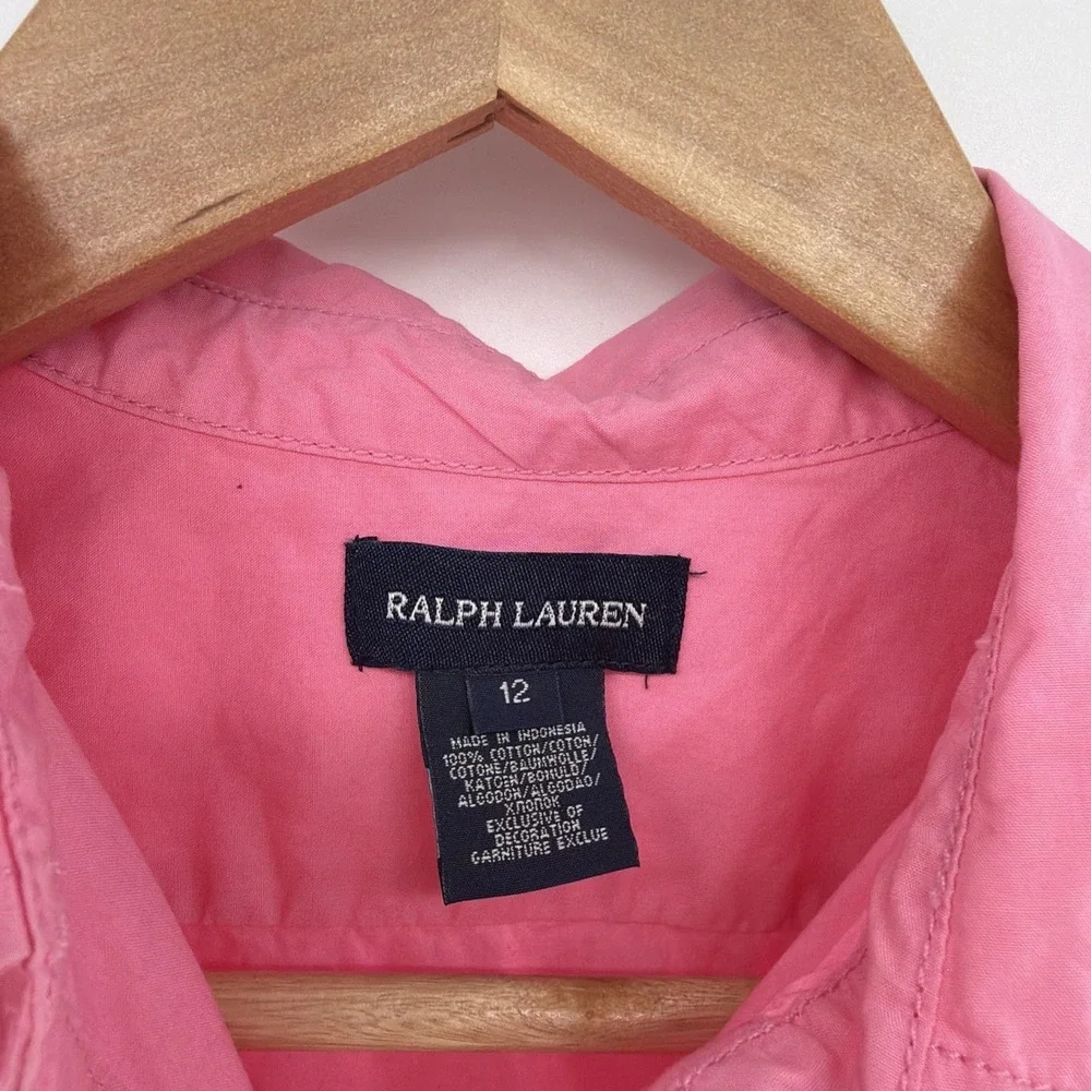 Ralph Lauren Youth/kids 100% Cotton Dress Bubblegum Pink Long Sleeve Size 12